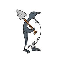 Emperor Penguin Holding Shovel Drawing vector