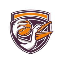 Pelican Passing Basketball Shield Retro vector