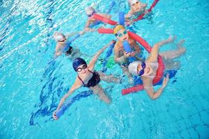 happy children group  at swimming pool photo