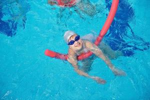 happy children group  at swimming pool photo