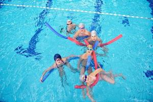 happy children group  at swimming pool photo