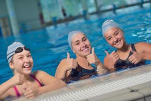 children group  at swimming pool photo