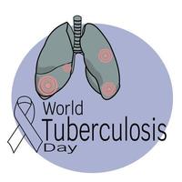 día mundial de la tuberculosis, la imagen simbólica de los pulmones afectados y la inscripción, para el diseño, etc. vector