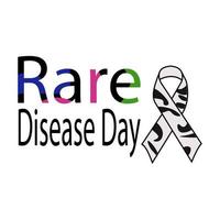 Rare Disease Day Bright themed lettering with colored spots and striped ribbon vector