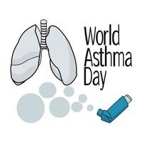 World Asthma Day, schematic representation of human lungs and inhaler vector