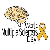 día mundial de la esclerosis múltiple, representación esquemática de un cerebro humano afectado y una cinta simbólica vector