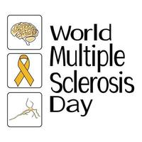 día mundial de la esclerosis múltiple, representación esquemática de la neurona afectada y el cerebro humano, idea para pancarta o afiche vector