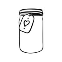 Hand Drawn Mason Jar. Sketch Jar with lid. Vector outline doodle illustration isolated on white