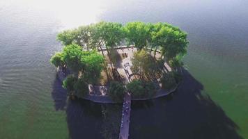 vue aérienne d'une petite île bordée d'arbres video