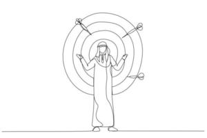 Illustration of arab businessman on archery targets. Single line art style vector