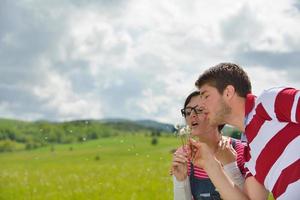 romantic young couple in love together outdoor photo