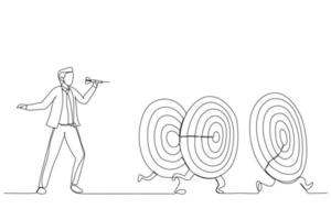 Cartoon of businessman and targets. Continuous line art style vector