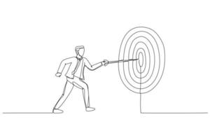 Illustration of businessman hit business target. One continuous line art style vector