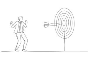 caricatura de hombre de negocios golpeando el centro del objetivo. concepto de idea de negocio. estilo de arte de línea continua única