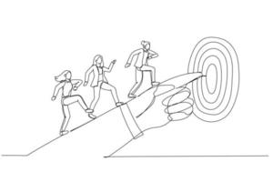 Drawing of businesswoman hand pointing to the target. Continuous line art vector
