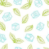 Seamless pattern with mint, ice cube. Lemonade wallpaper. Fresh summer time print. vector
