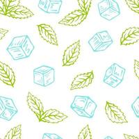 Seamless pattern with mint, ice cube. Lemonade wallpaper. Fresh summer time print. vector