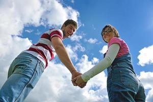 romantic young couple in love together outdoor photo