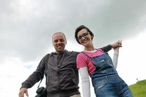 romantic young couple in love together outdoor photo