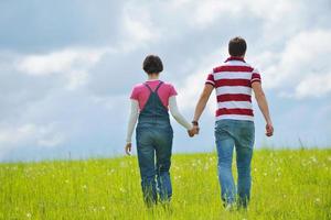 romantic young couple in love together outdoor photo