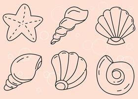 Linear seashell icon set vector