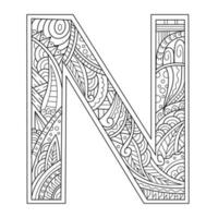 Aphabet letter N line art vector