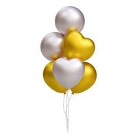 Bunch of realistic 3D golden and silver balloons, heart shape. Vector illustration decoration for card, party, design, flyer, poster, banner, web, advertising
