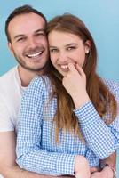 couple isolated on blue Background photo