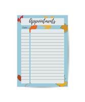 appointment template Daily check list Organizer and schedule with autumn leaves vector
