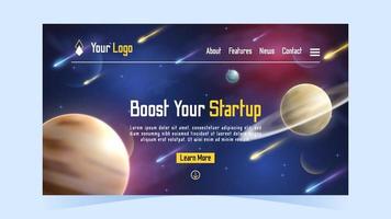 Startup Business Landing Page With Galaxy and Planet Concept vector