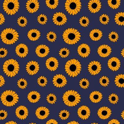 Sunflower Flower Seamless Vector pattern isolated on Navy blue background. Design for use Textile all over fabric wrapping paper and others.