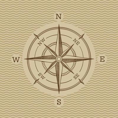 Wind Rose vintage compass with wave background