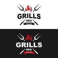 parrilla de barbacoa hipster para el logotipo del restaurante vector