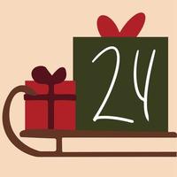 Christmas advent calendar 23. Sleigh with gifts. Vector illustration