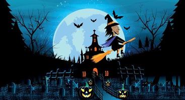 Halloween colorful background design with graveyard vector