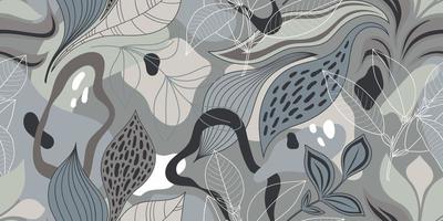 VECTOR SEAMLESS GRAY BACKGROUND WITH MULTICOLORED ABSTRACT SPOTS AND TWIGS