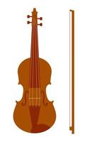 Violin is isolated on a white background. A bowed musical instrument. Flat style. Vector illustration