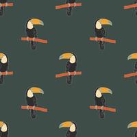 Seamless Pattern With A Toucan On A Branch. Flat Vector Illustration In Doodle Style. A Tropical Bird.