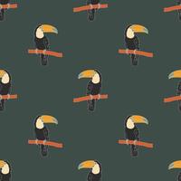 Seamless Pattern With A Toucan On A Branch. Flat Vector Illustration In Doodle Style. A Tropical Bird.