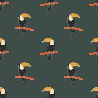 Seamless Pattern With A Toucan On A Branch. Flat Vector Illustration In Doodle Style. A Tropical Bird.