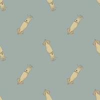 Seamless Pattern With Squid. A Flat Hand Drawn Vector Illustration. Sea Food.