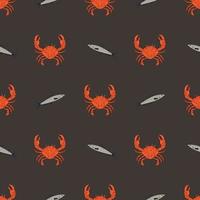 Seamless Pattern With Crabs And Fish. The Concept Of A Seafood Store, A Restaurant Menu, A Print For Clothes vector