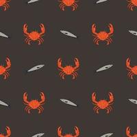 Seamless Pattern With Crabs And Fish. The Concept Of A Seafood Store, A Restaurant Menu, A Print For Clothes vector