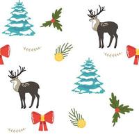 Seamless Vector deers pattern, winter Christmas and Happy New Year Day design background image with deer and snowflakes christmas tree