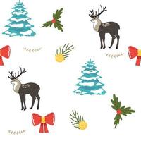 Seamless Vector deers pattern, winter Christmas and Happy New Year Day design background image with deer and snowflakes christmas tree