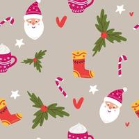 Seamless Christmas pattern with cartoon Santa Claus. Wrapping paper design. vector