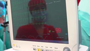 Doctor monitors heart rate on medical screen video