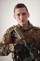 modern warfare soldier portrait in urban environment photo