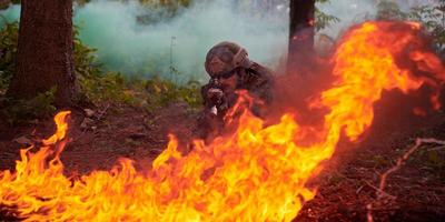 Modern warfare Soldiers  Squad  in battle photo