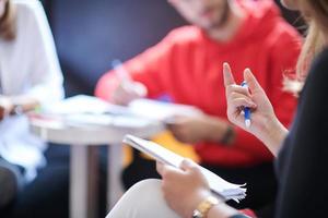 students using modern technology for school project photo